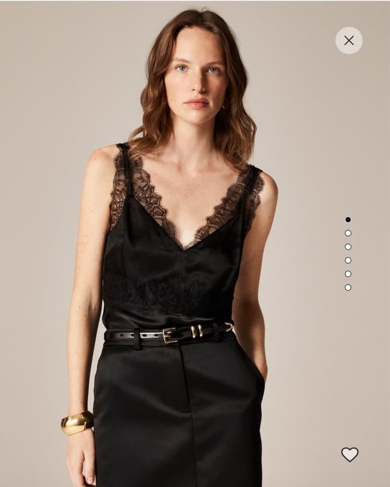 Lace trim Tank top in luster charmeuse - Image 1