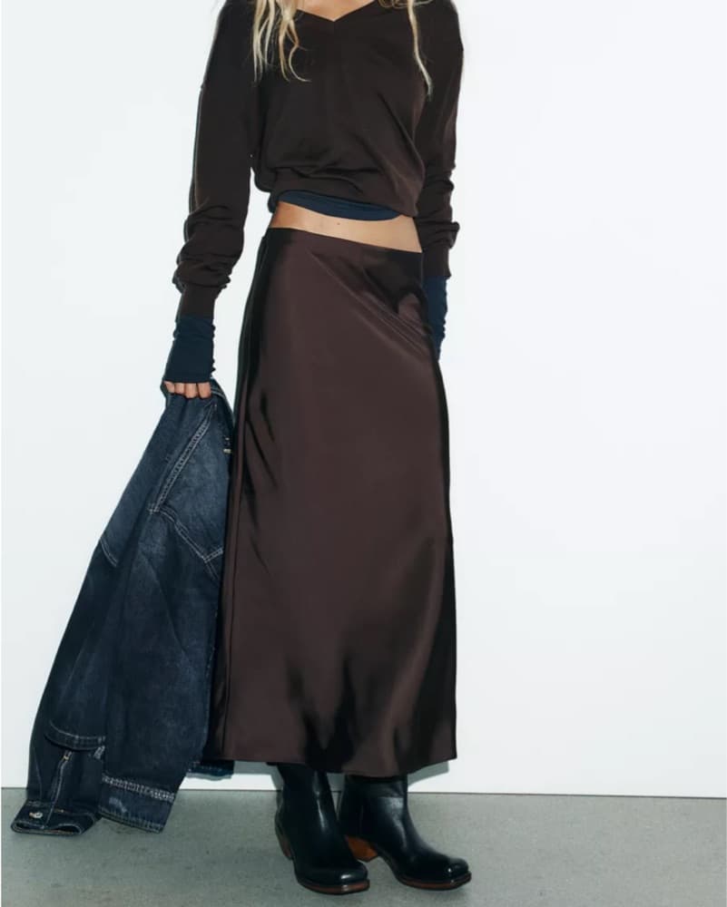 Zara Satin Midi Skirt - Image 3