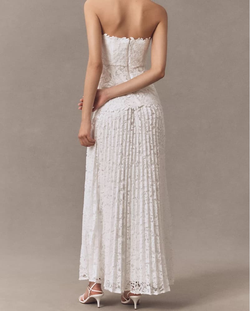 $800 Milly Strapless Pleated White Gown - Image 4