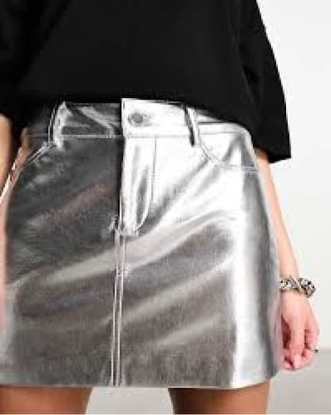 Metallic Silver Mirror Skirt - Image 2