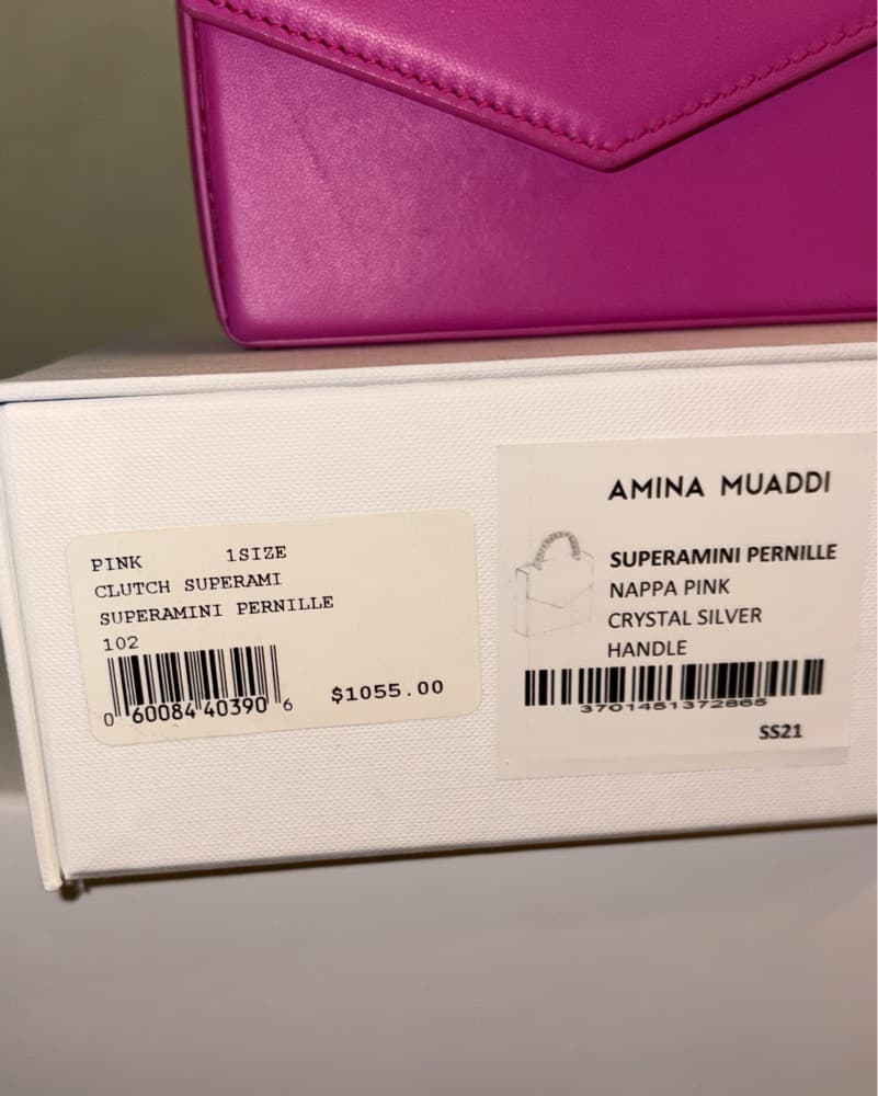 Amina Muaddi Pink Satin Top Handle Bag - Image 4