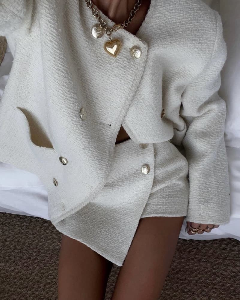 Ba&sh Tweed Skort | Ecru Cream - Image 1