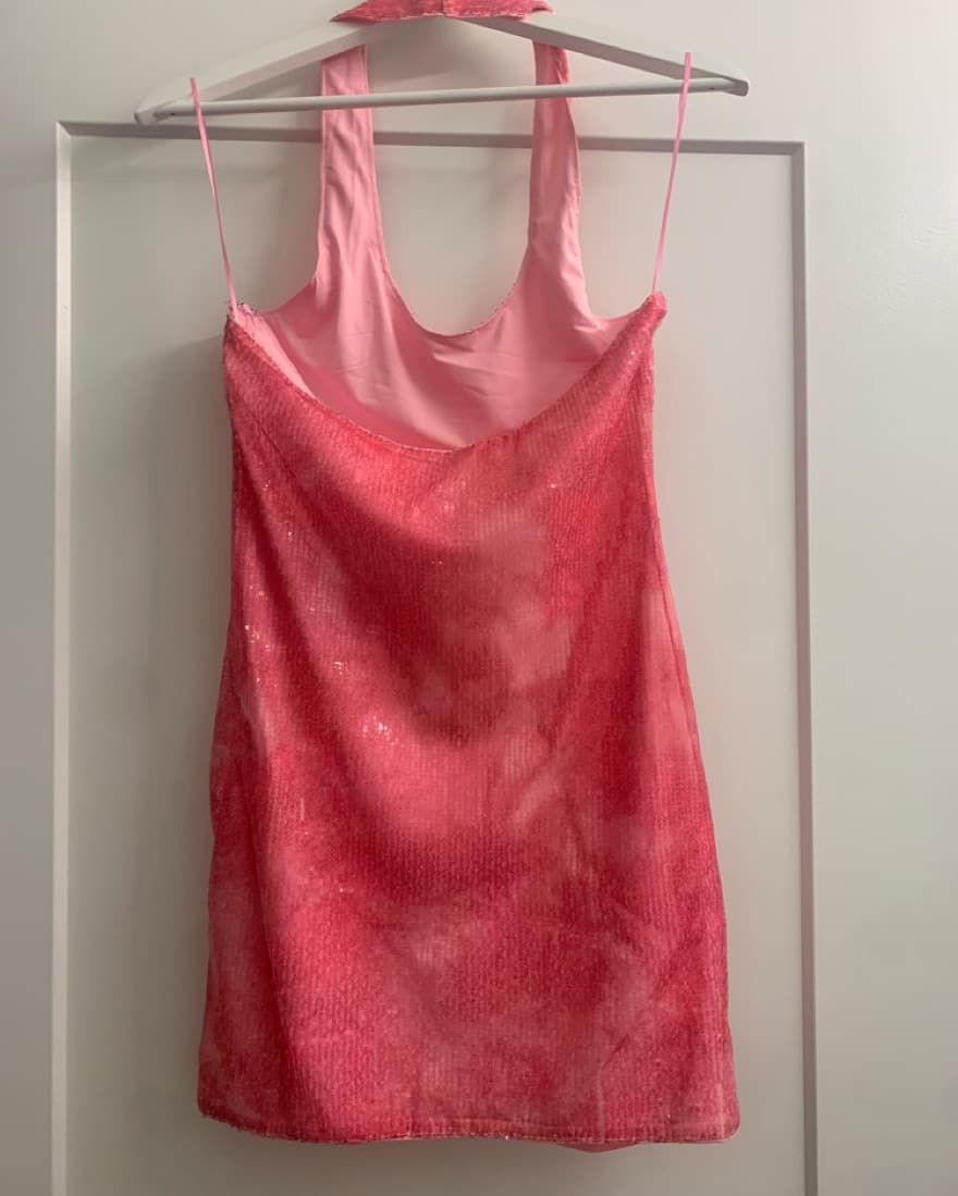 Pink Sequin Revolve Halter Dress - Image 2