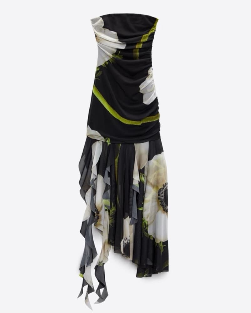 Zara Black Strapless Floral Print Dress  - Image 1