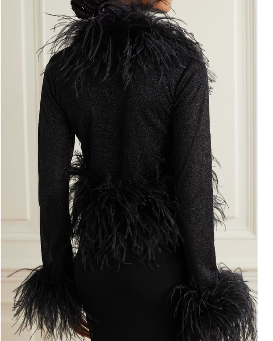 Oseree Lumiere feather-trimmed Lurex top - Image 4