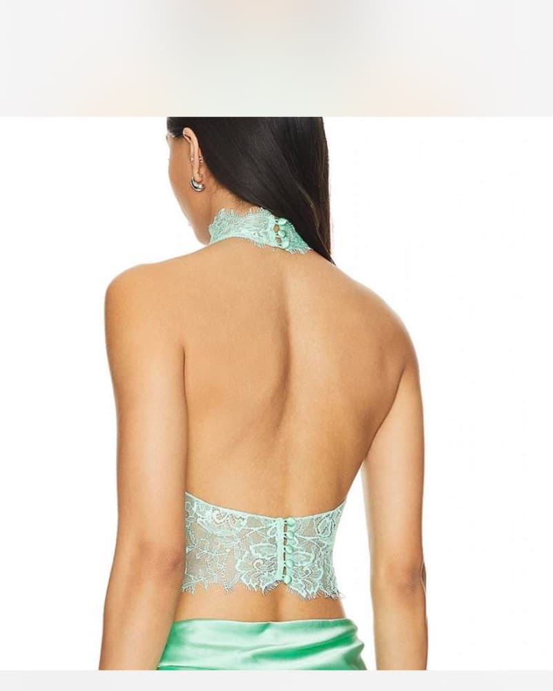 Retrofete Mint Lace Halter Crop Top - Image 3