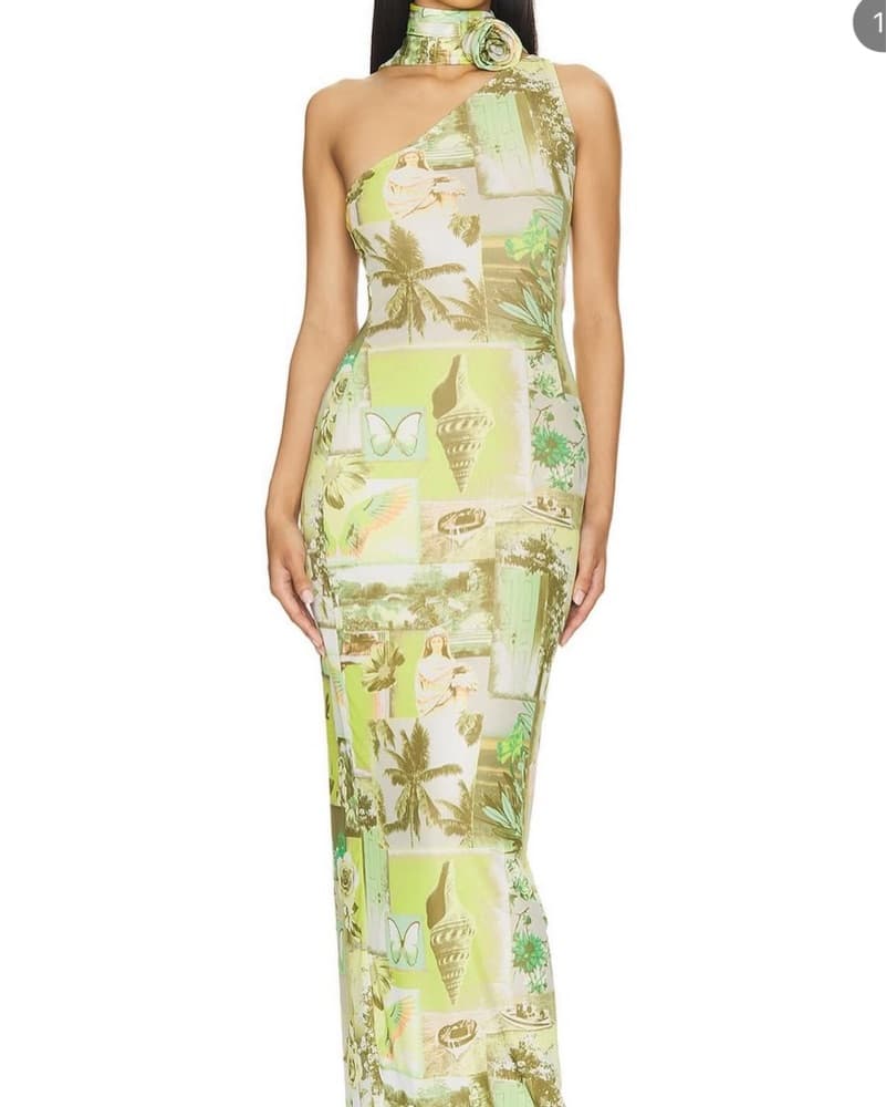Tropical Floral One-Shoulder Maxi Dress - Image 1