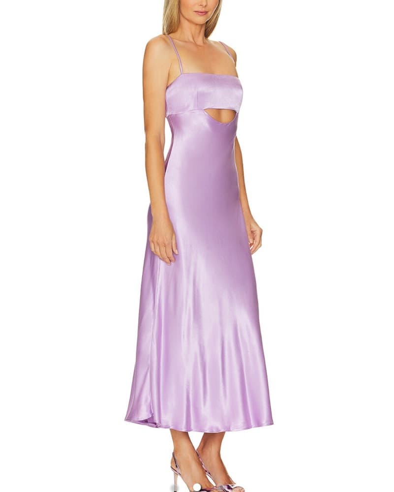 ASTR Elegant Lavender Satin Midi Dress - Image 2