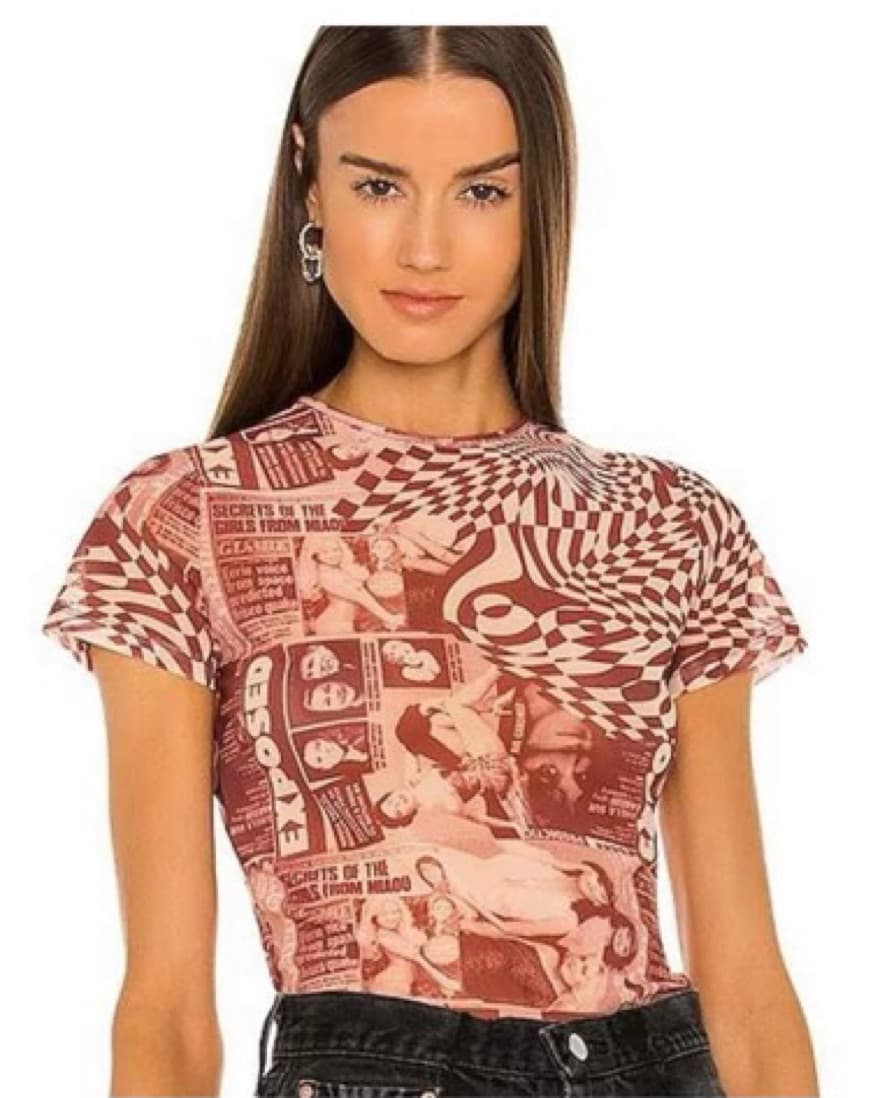 MIAOU Red Mesh Print Tee - Image 2