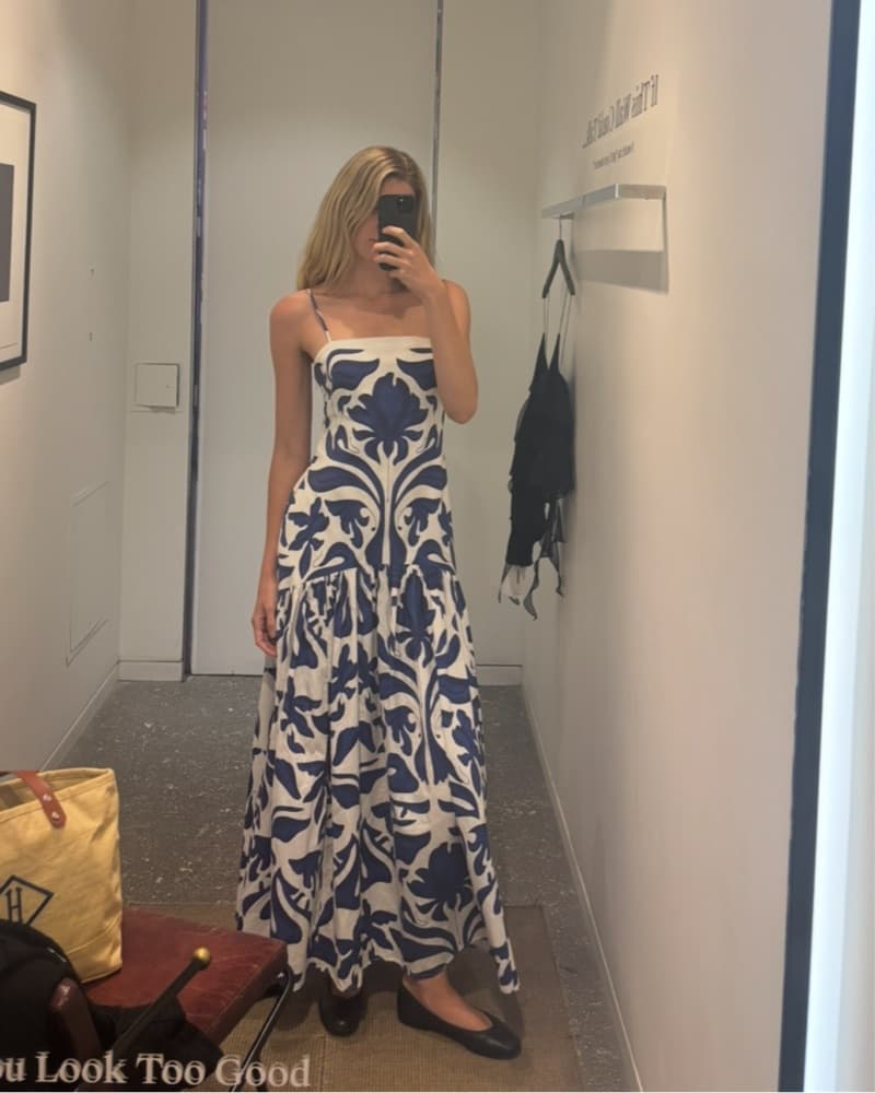 White and Blue Floral Maxi Dress - Image 2