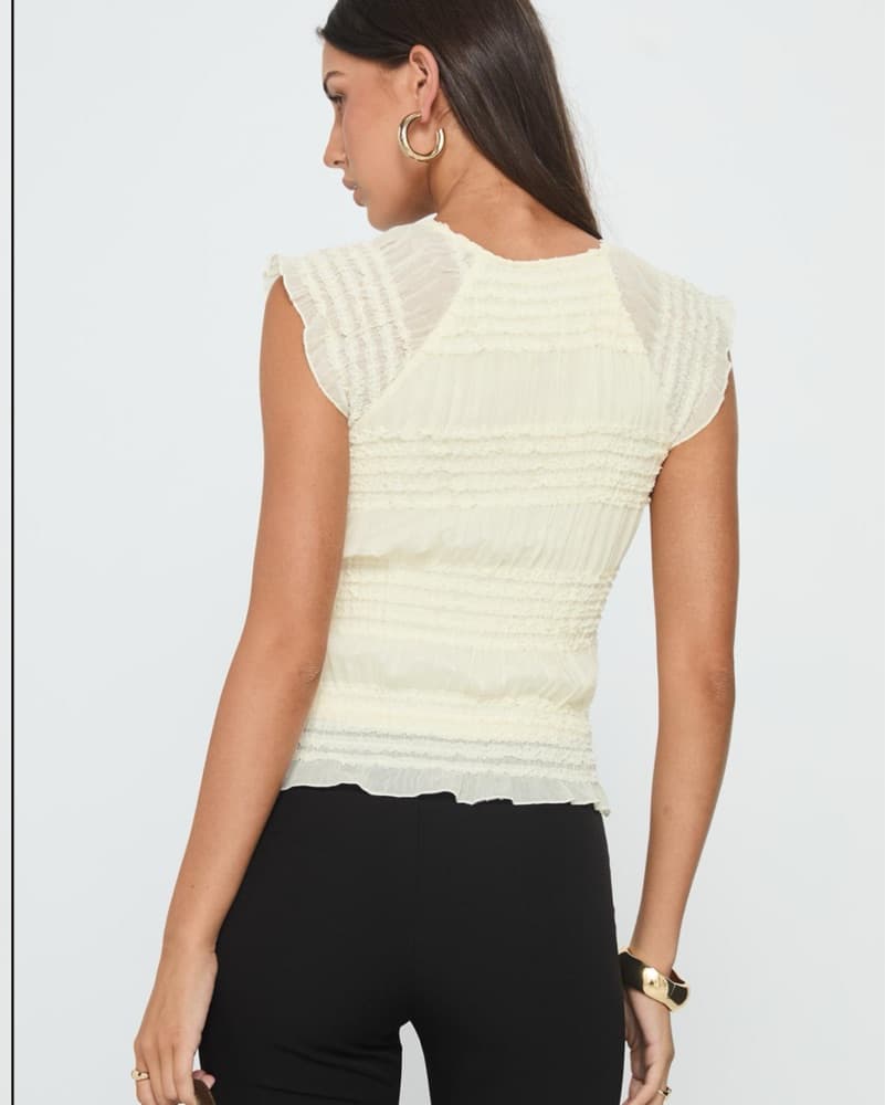 Talyn Cap Sleeve Frill Top Cream - Image 2