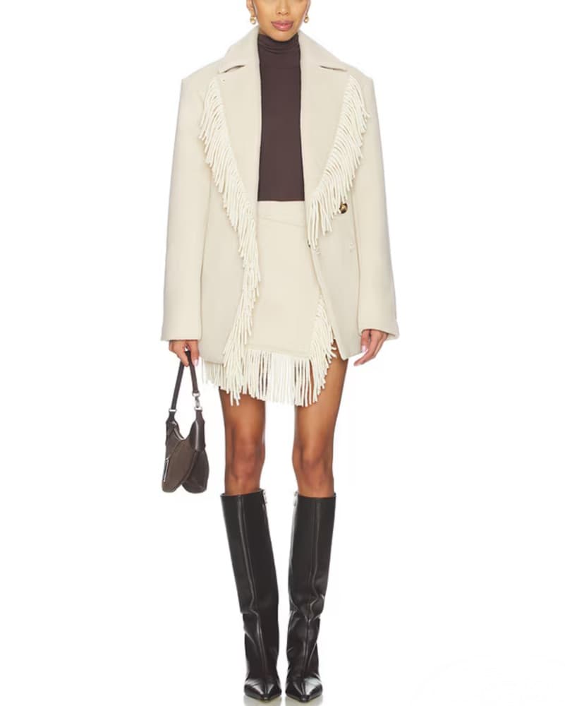 Whitney Fringe Coat In Cream  - Image 1
