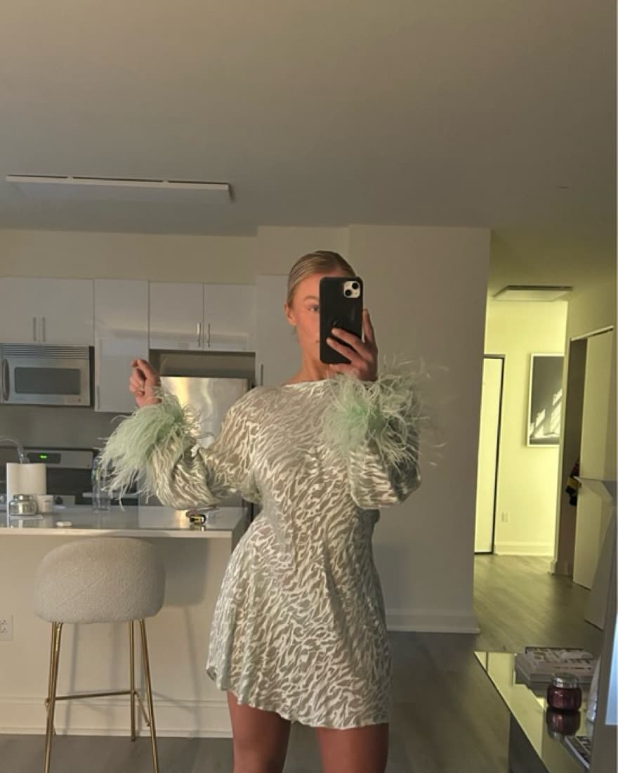 Dana Foley Cowl Neck Feather Dress- S - Image 1