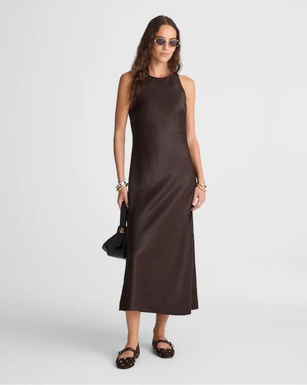 Brown Madewell Satin Midi Dress - Image 1