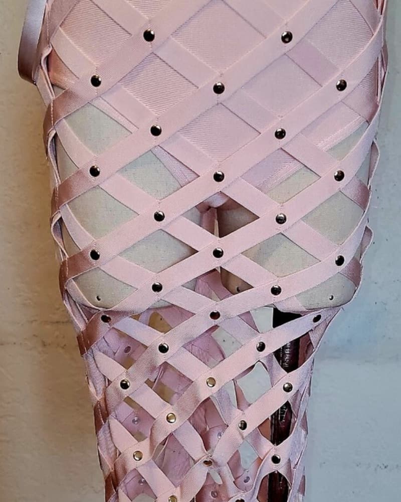 House Of CB Pink Cage Bodycon Skirt XS - Image 5