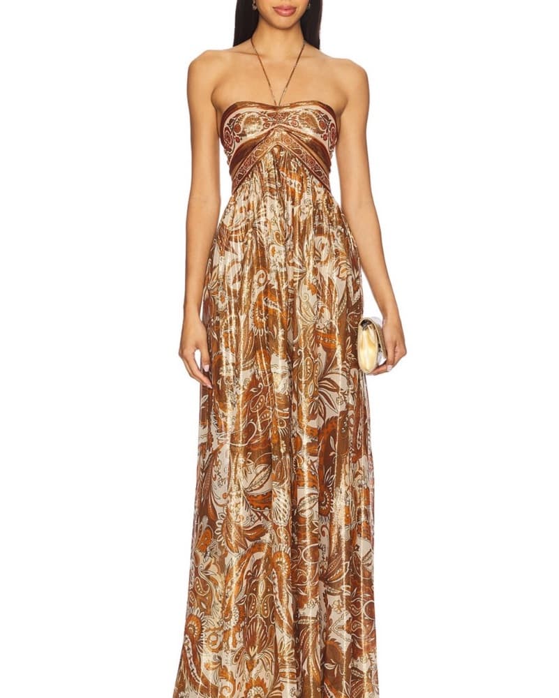 Terracotta Metalic Print Retrofete Dress - Image 1