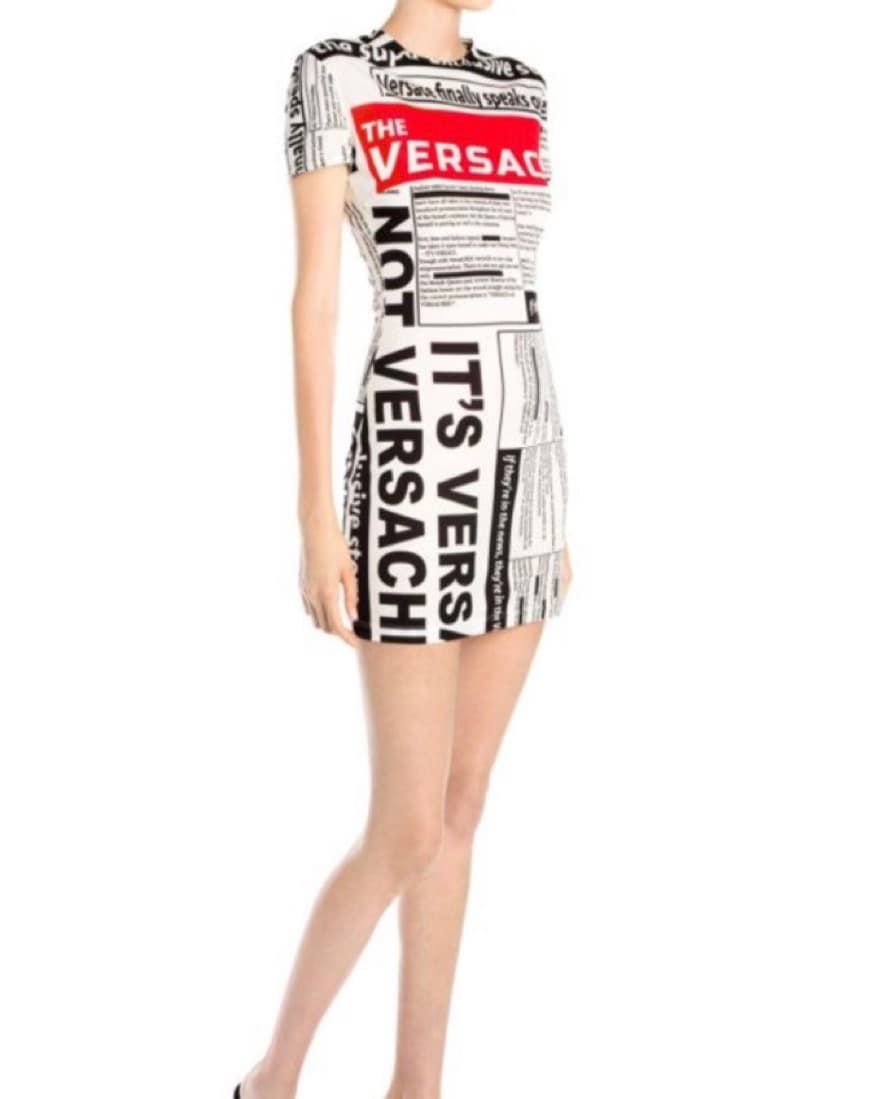 Versace Short-Sleeve News Bodycon Dress - Image 1