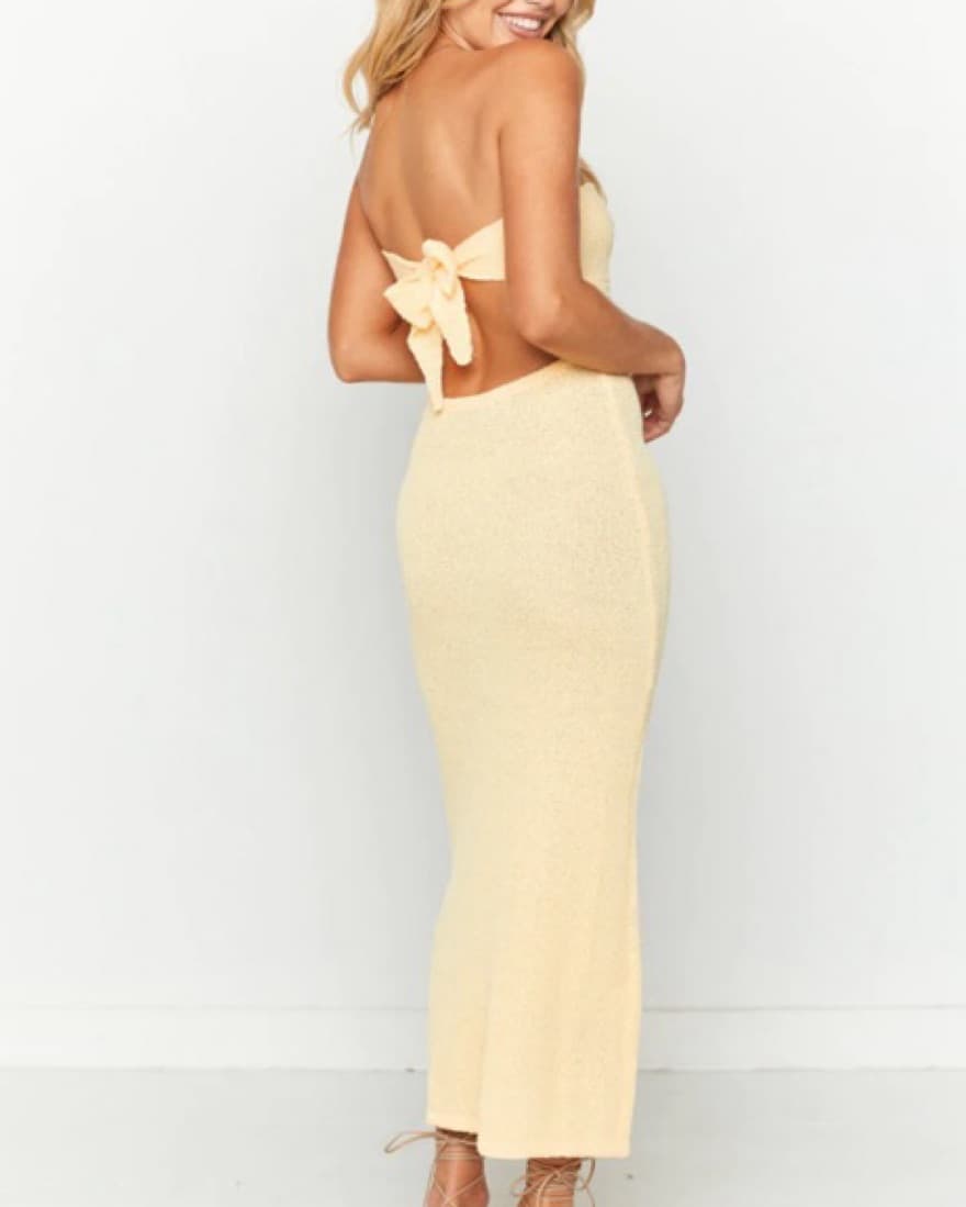 Yellow Knit Strapless Midi Dress - Image 2