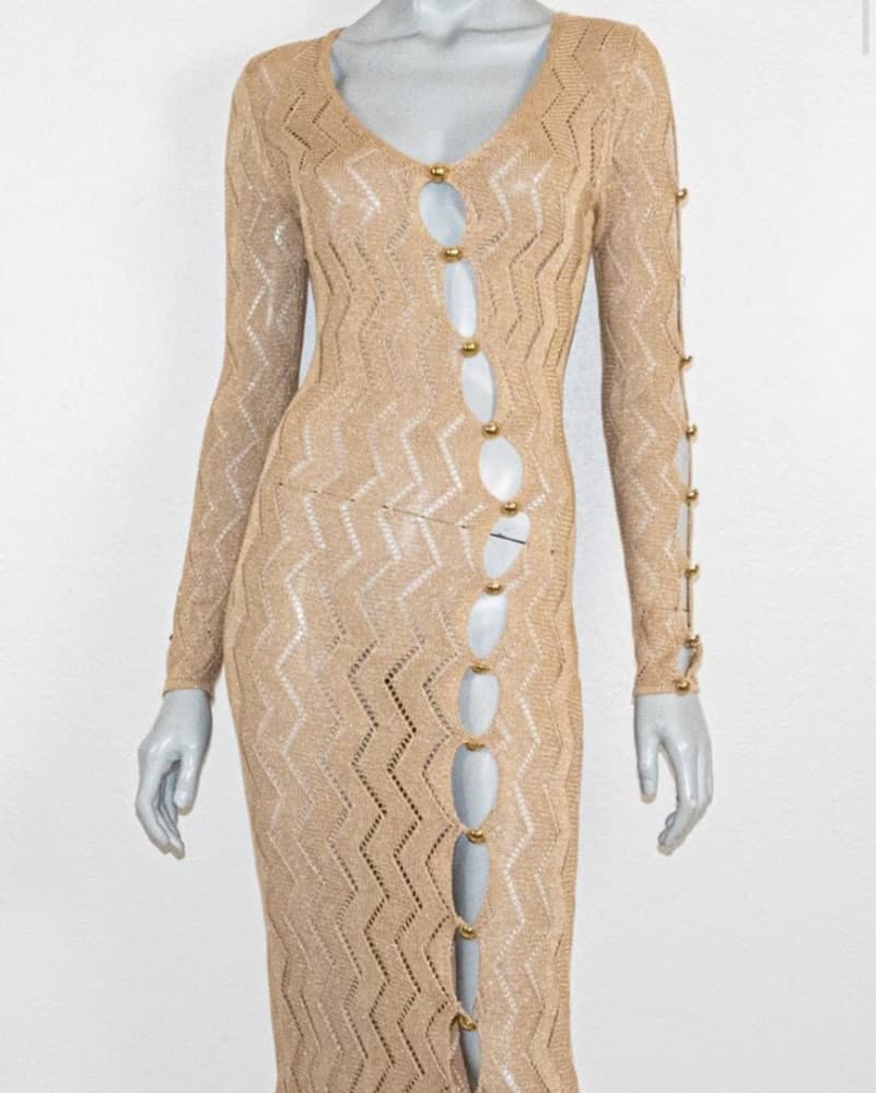 Retrofete Nude Knit Shimmer Midi Dress  - Image 5