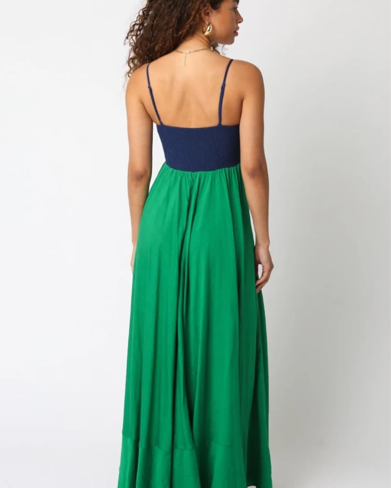 Color Block Navy & Emerald Maxi Dress - Image 2