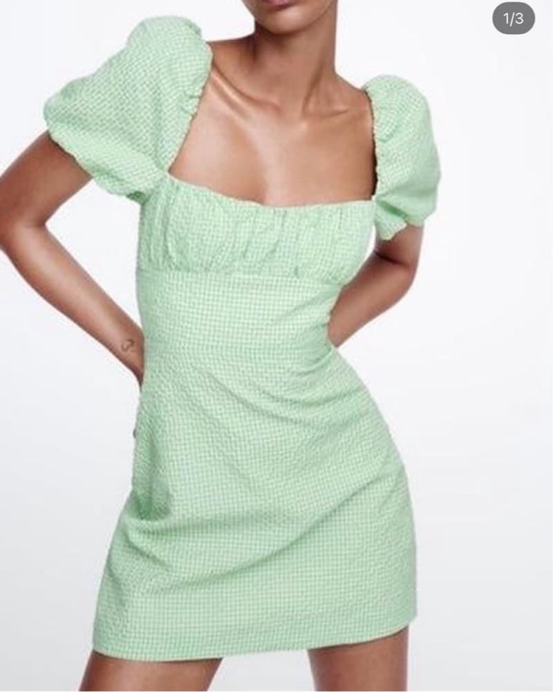 ZARA Mint Green Puff Sleeve Dress - Image 1
