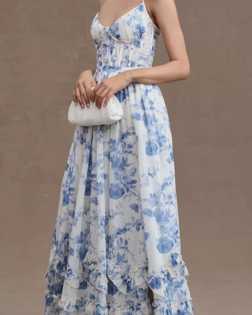 V. Chapman Blue and White Floral Gown - Image 1