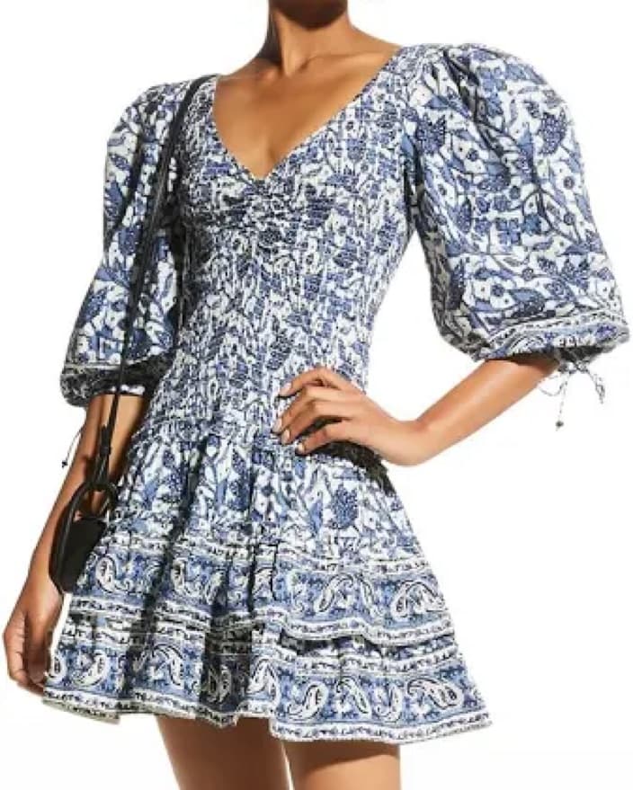 Smocked Blue & White Mini Dress - Image 5