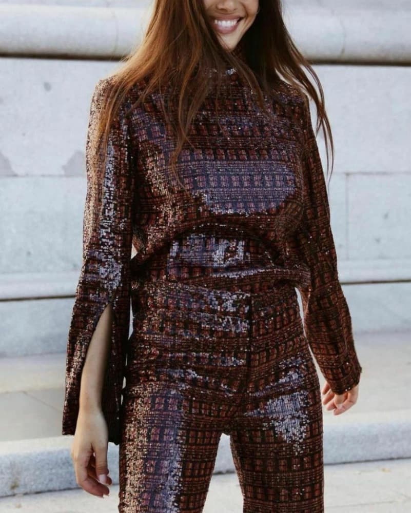 Sparkly Burgundy And Black Zara Pants XS - Image 4
