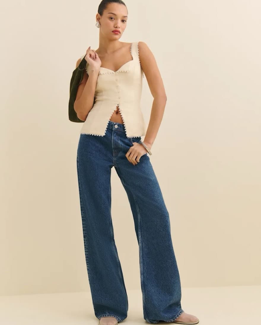 Butter Yellow Linen Top with Lace Trim - Image 2
