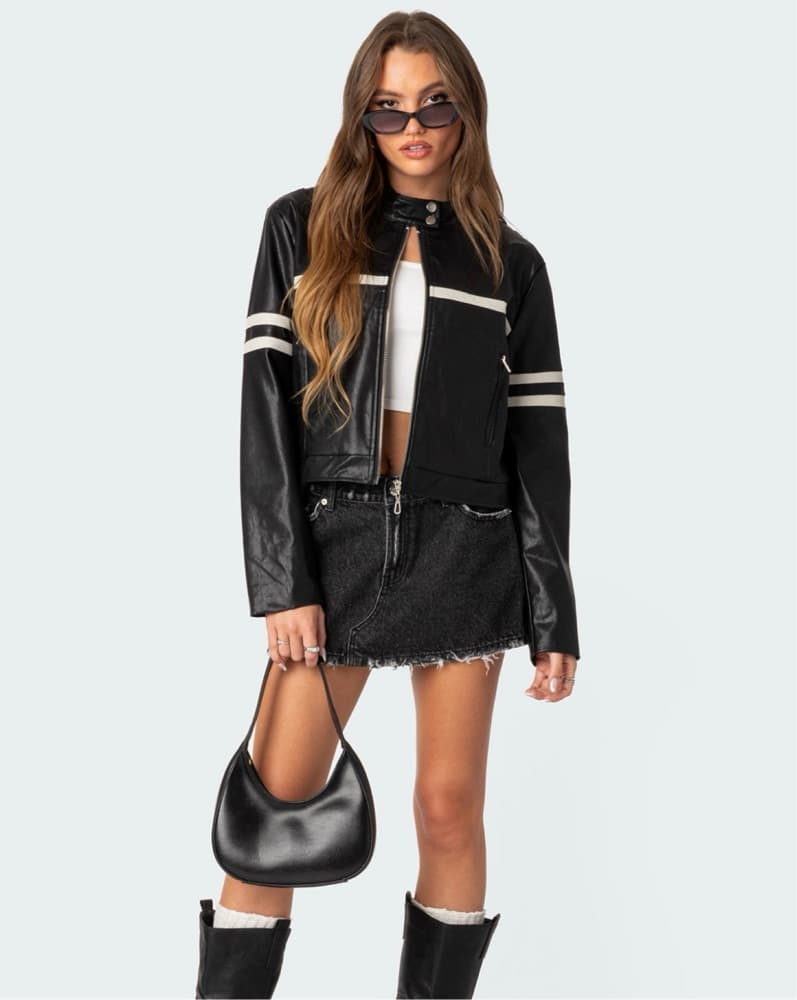 Edikted Faux Black Leather Jacket - Image 1