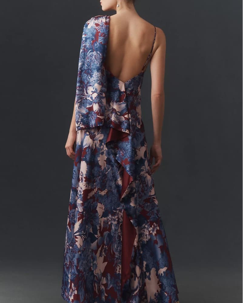 Blue floral Black Tie Dress BHLDN - Image 2