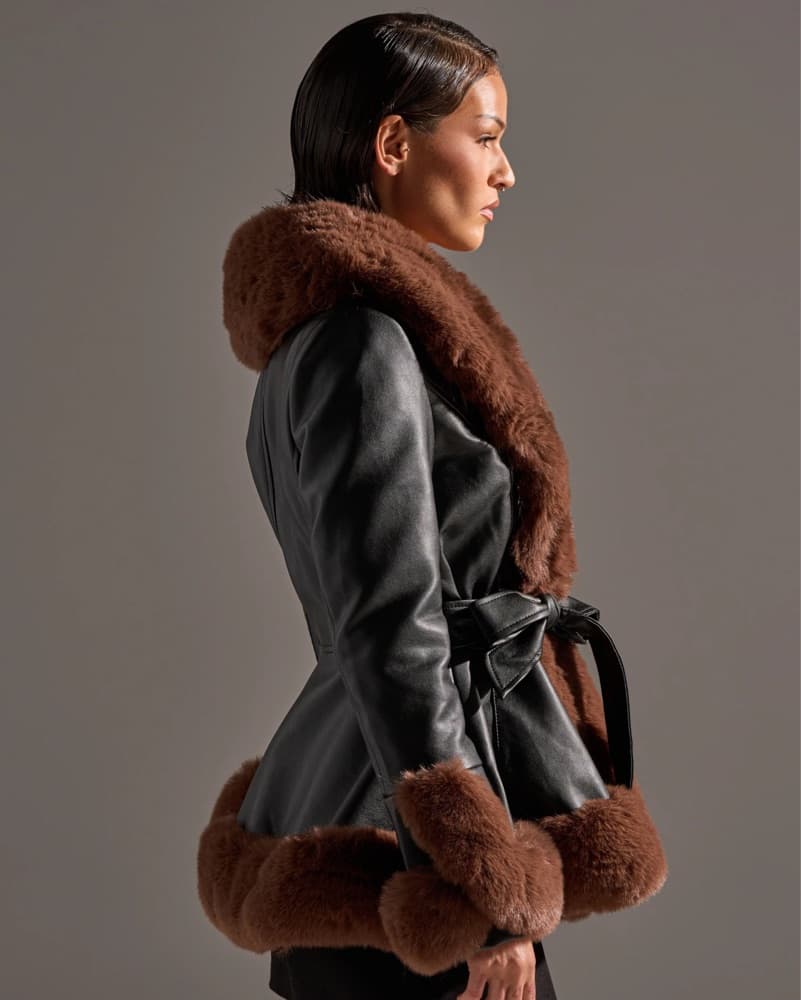 Faux Fur Leather Coat - Image 4