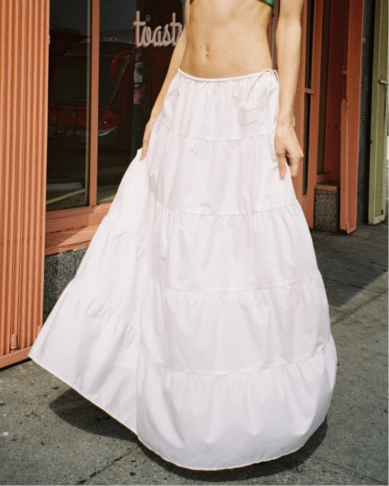 Tiered White Cotton Maxi Skirt  - Image 2