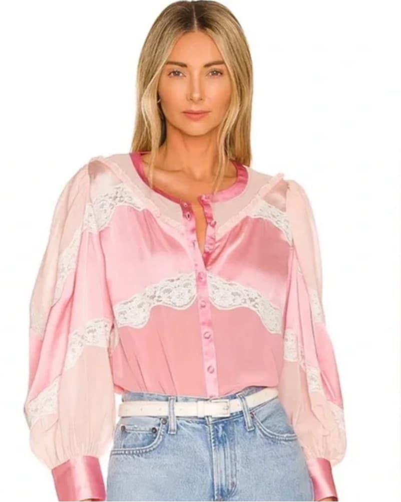 Pink Silk and Lace Loveshackfancy Top - Image 1