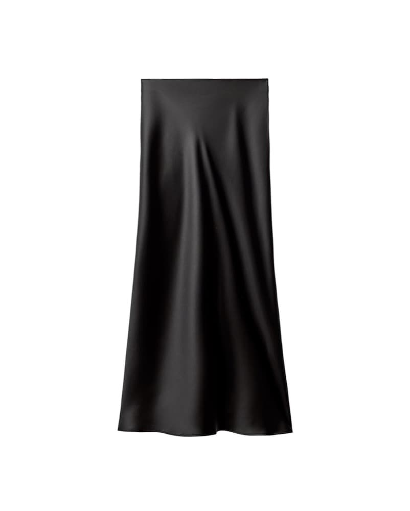 Zara Black Satin Midi Skirt - Image 1