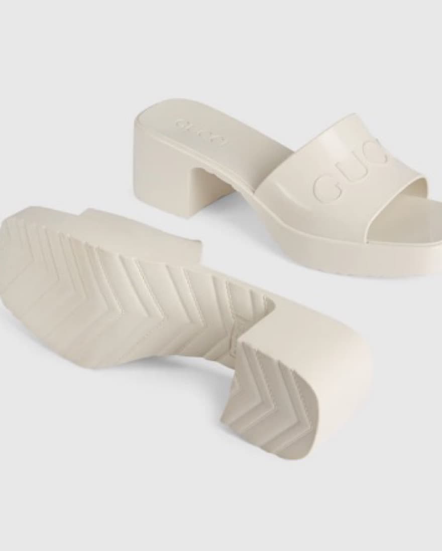 Gucci White Heeled Slides - Image 4