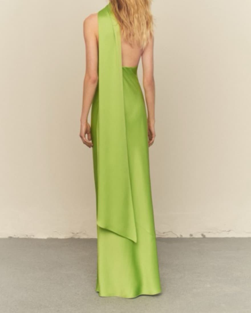 Asymmetrical neck dress with bow - Image 3
