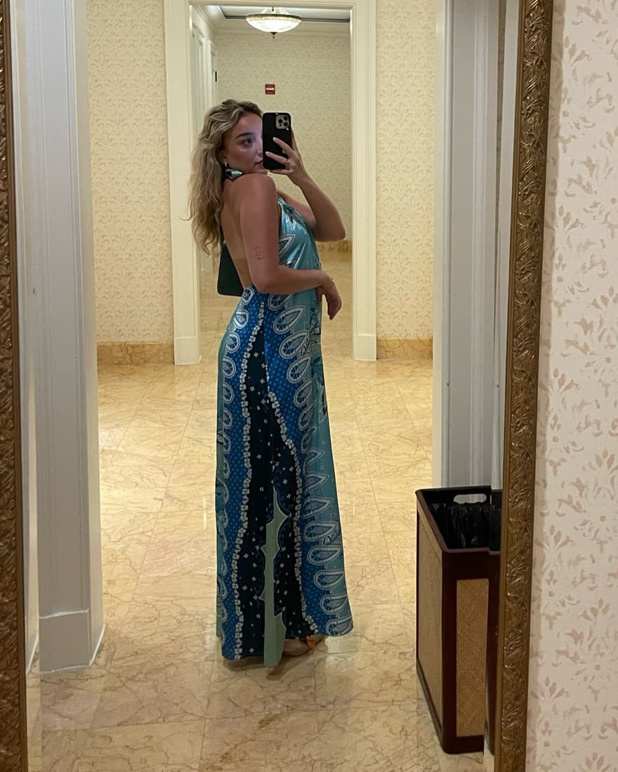 Paisley Blue Silk Halter Maxi Dress - Image 6