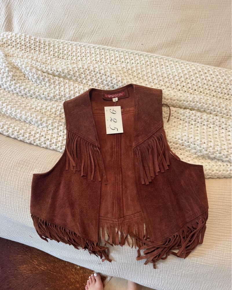 Vintage - Brown Suede Fringe Vest  - Image 1