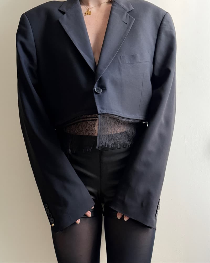 Lace Trim Navy Blazer - Image 2