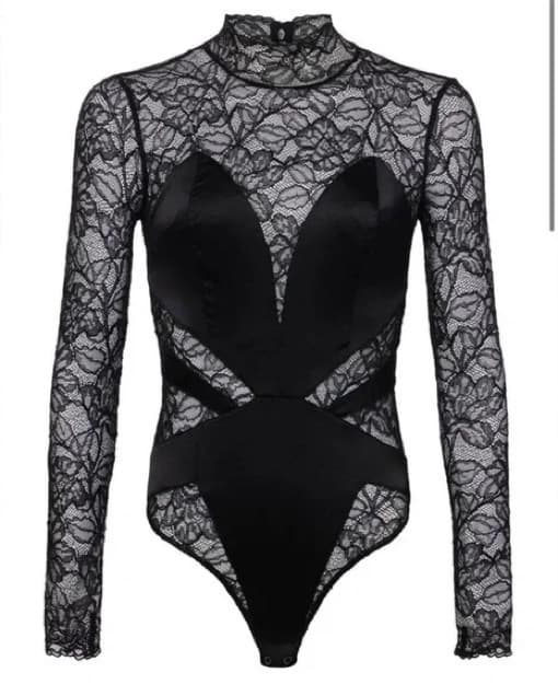 L’agence Black Lace Satin Bodysuit XS - Image 1