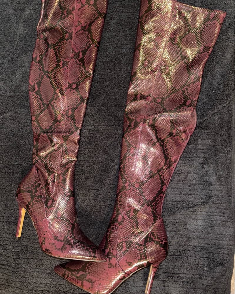 Aldo burgandy Snake Print High Boot   - Image 2