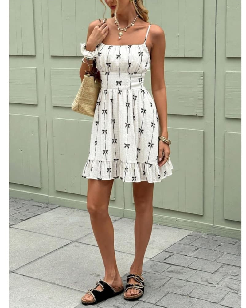 Bow Print Ruffle Mini Dress - Image 4