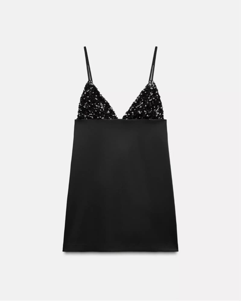 Mini Black Dress With Sequin Detailing - Image 1