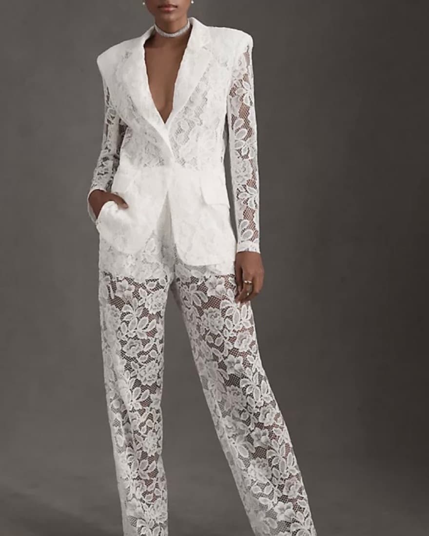 Ronny Kobo White Lace Suit - Image 1