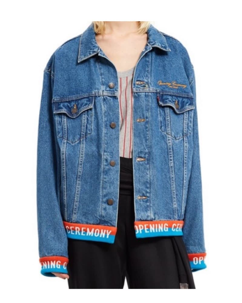 Edgy Denim Jacket with Opening Ceremony Branding - Image 1