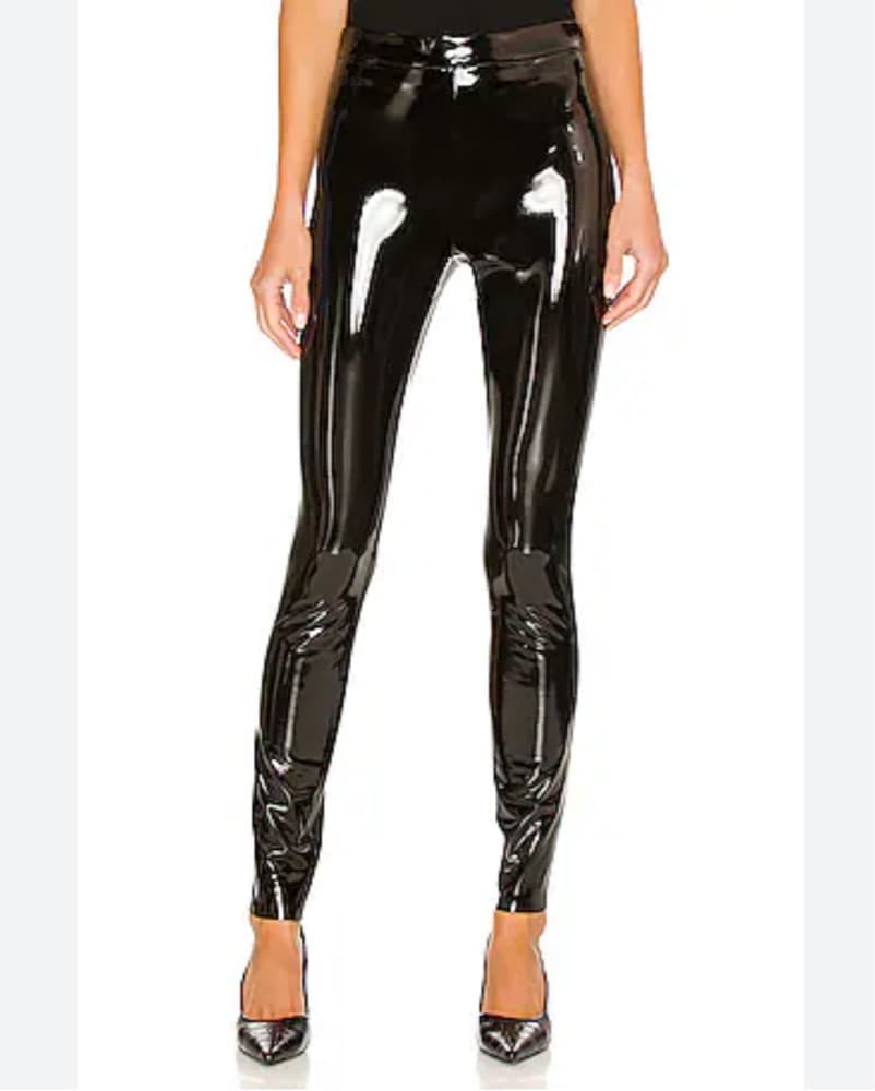 Black Vegan Patent Leather Leggings - Image 1