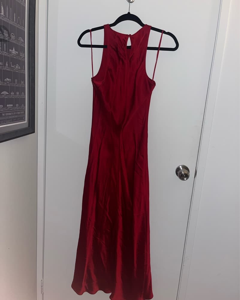Elegant Red Satin Midi Dress - Image 5