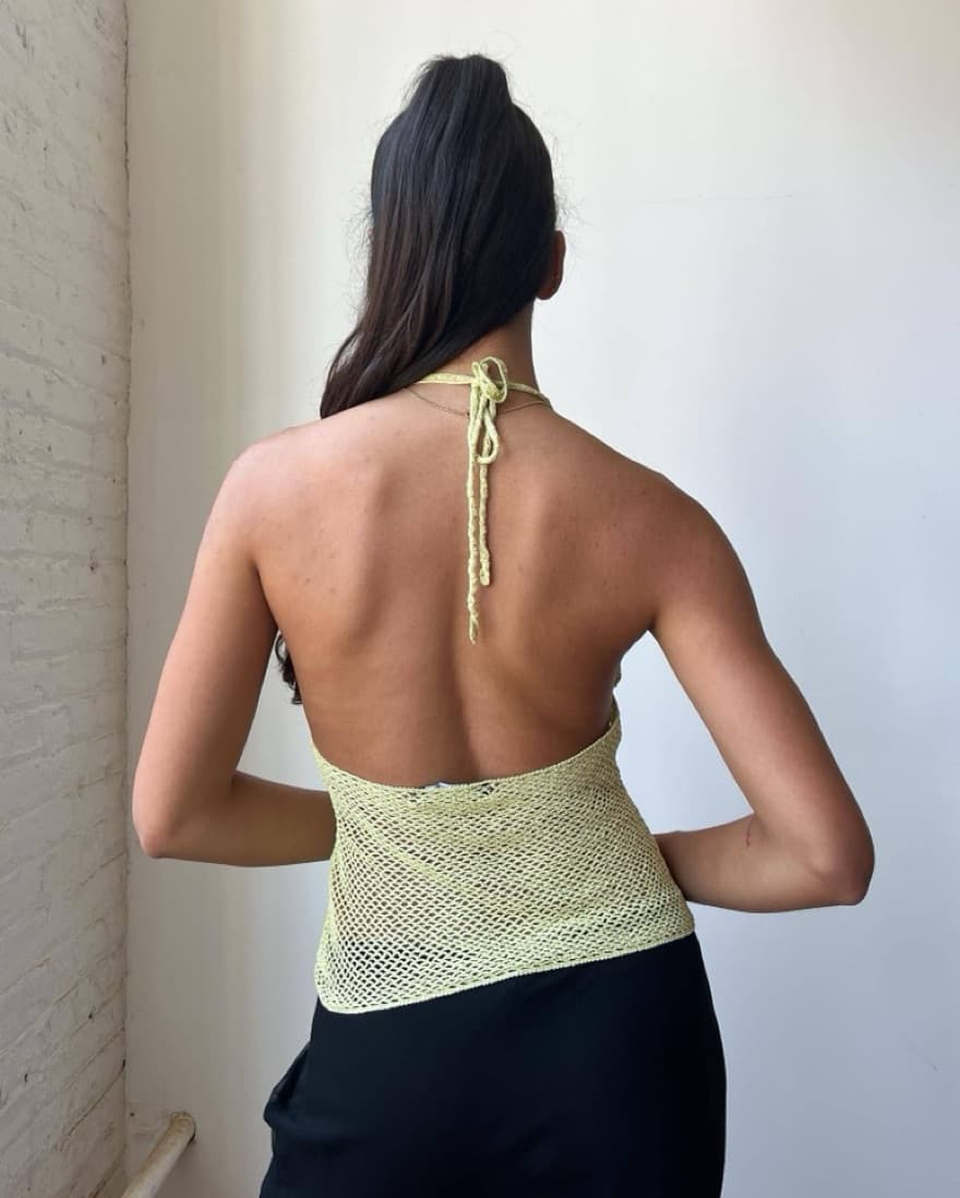 90’s Crochet Floral Embellished Halter - Image 3