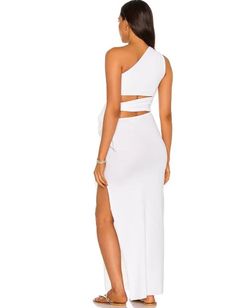 One-Shoulder White Cut Out Maxi Dress - Image 3